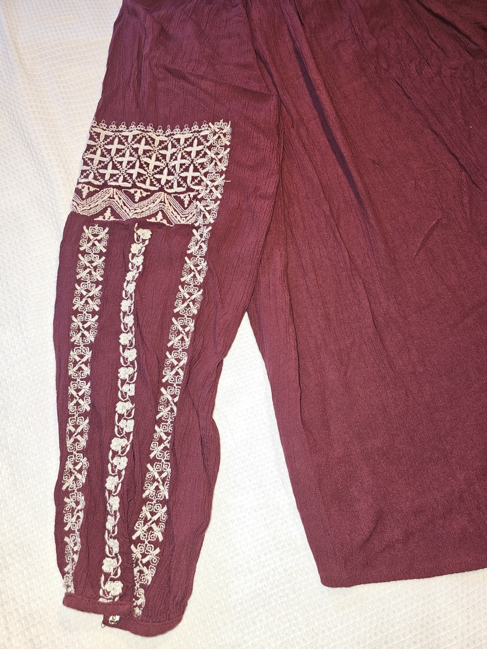 American Eagle Outfitters Burgundy Embroidered Tassel V-Neck Tunic - Picture 8 of 10